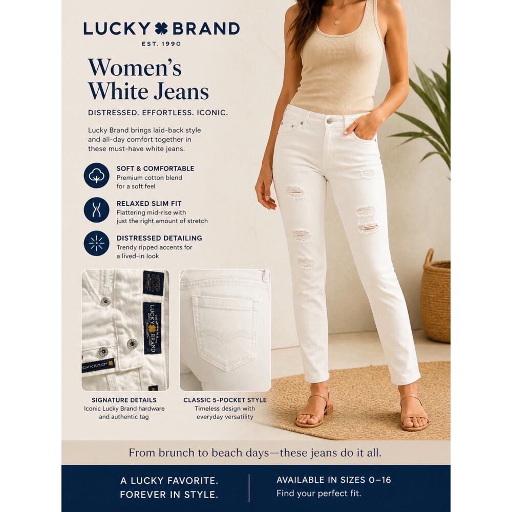 Lucky Brand Women's White Distressed Slim Jeans Size 4/27